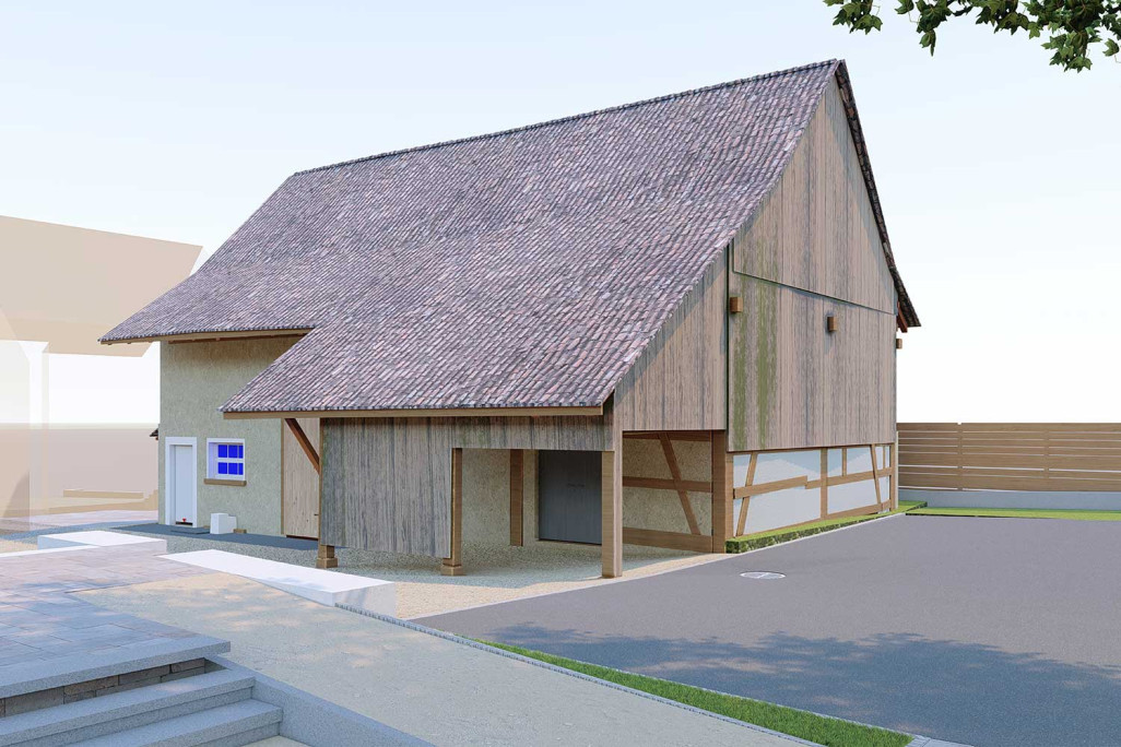 3D-Modell, Küblerscheune in Ossingen ZH, HMQ AG