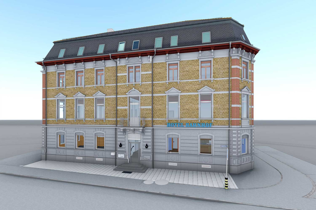 3D-CAD-Modell mit Textur aus Gebäudeaufnahme, HMQ AG