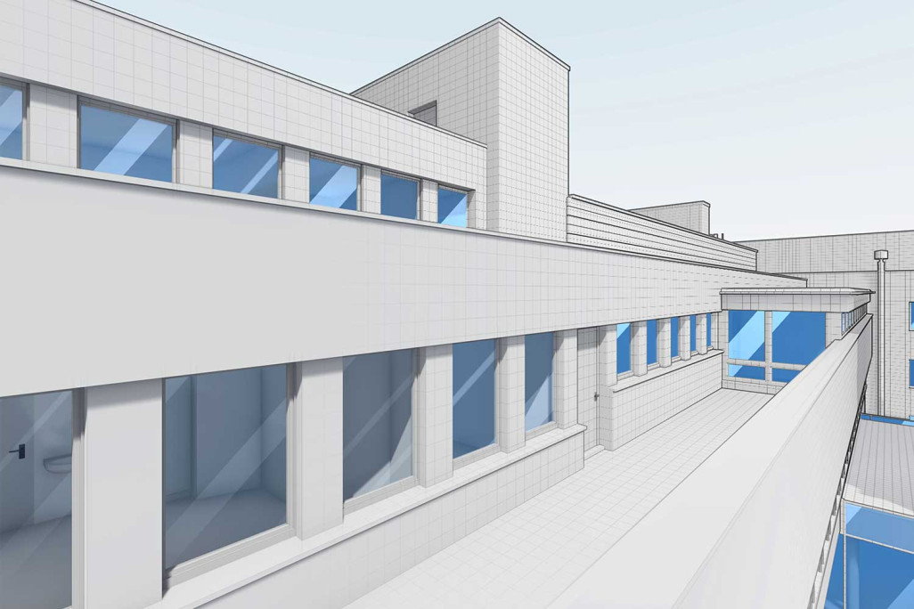 Spital Bülach, 3D-BIM-Modell aus Gebäudeaufnahme, HMQ AG