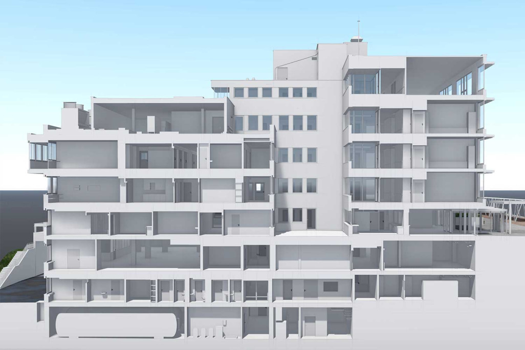 Spital Bülach, 3D-BIM-Modell, 3D-Schnitt, HMQ AG