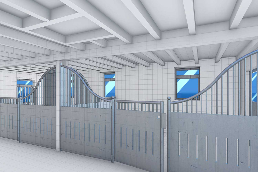 Gebäudeaufnahme, Pferdeboxen 3D-Stall, HMQ AG
