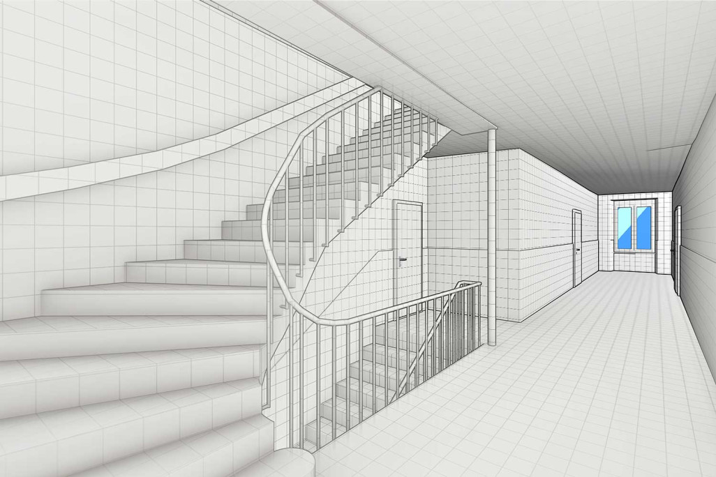 3D-Treppenhaus, Schulhaus in Grenchen, HMQ AG