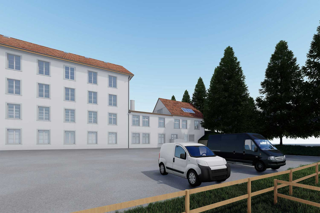 3D-CAD-Modell aus Gebäudeaufnahme von Fabrikensemble im Kanton Zürich, HMQ AG