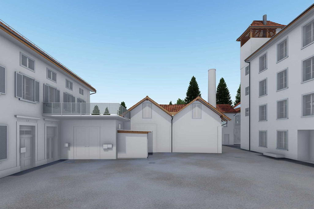 3D-Modell aus Gebäudevermessung von Fabrikensemble im Kanton Zürich, HMQ AG