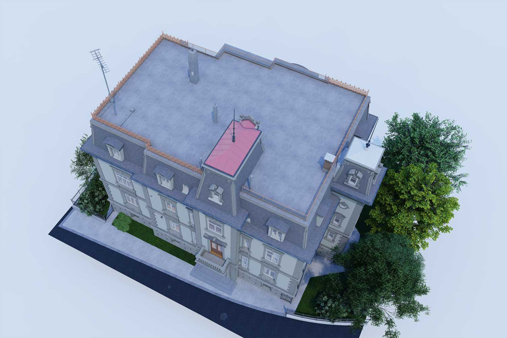 Villa Wiesental in St. Gallen, 3D-Modell Dachaufsicht, HMQ AG
