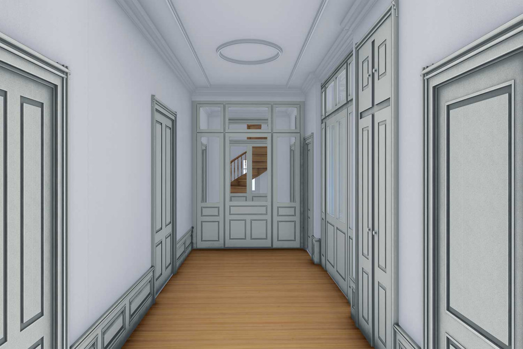 Villa Wiesental in St. Gallen, 3D-Modellierung Flur, HMQ AG