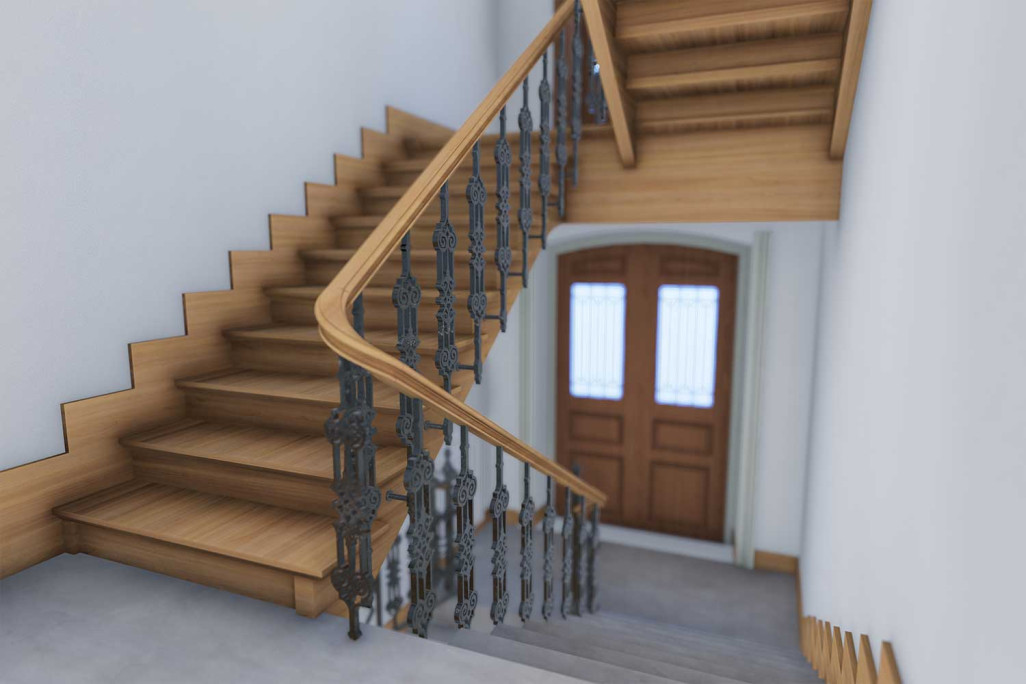 Villa Wiesental in St. Gallen, 3D-Modellierung Treppenhaus, HMQ AG