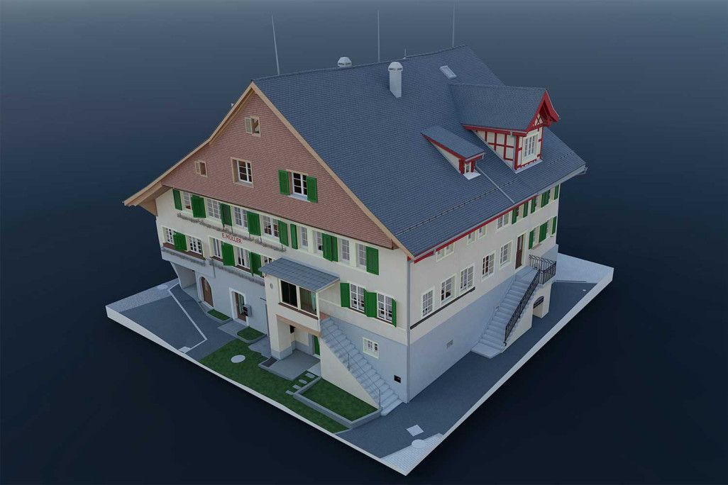 Zürich, 3D-Modell Gesellenhaus in Stäfa, Gebäudevermessung, HMQ AG