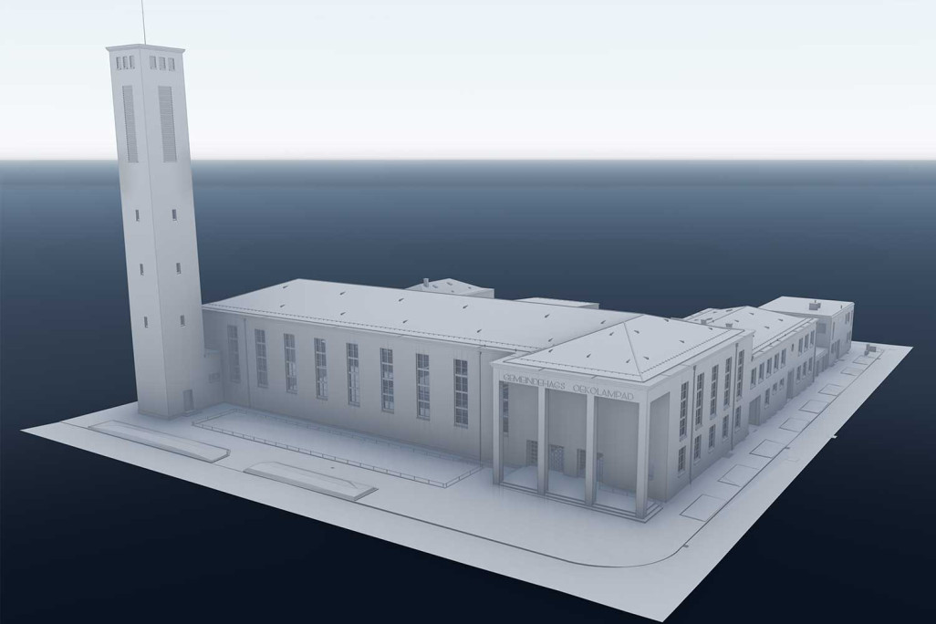 3D-Modell, Kirchgemeindehaus Oekolampad in Basel, HMQ AG