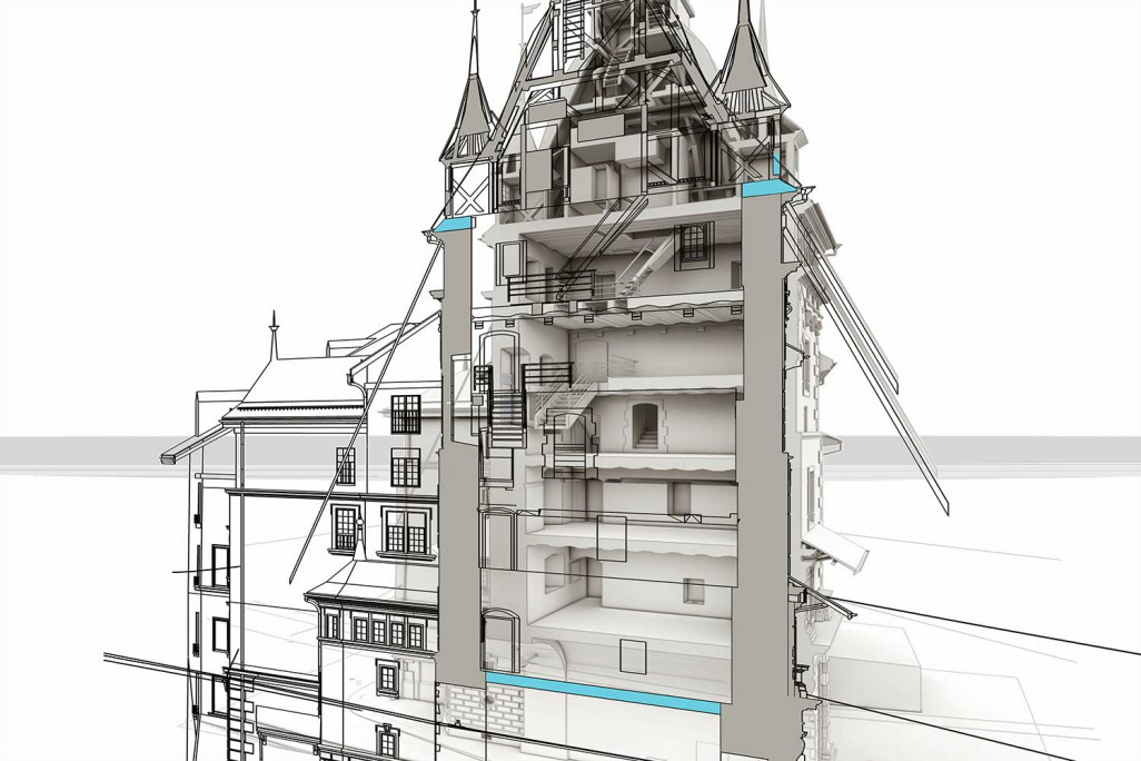 Käfigturm in Bern, 3D Schnitt, HMQ AG