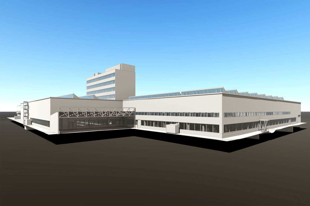 3D-Modell von einem Industrieareal aus einer Gebäudeaufnahme, HMQ AG