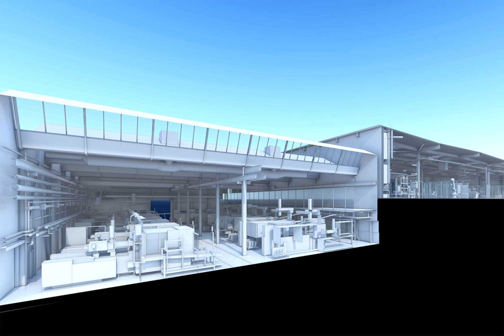 Jona, Geberit Produktionshalle 3D-Schnitt, HMQ AG