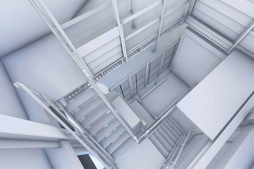 Jona, Geberit Produktionshalle 3D-Treppenhaus, HMQ AG