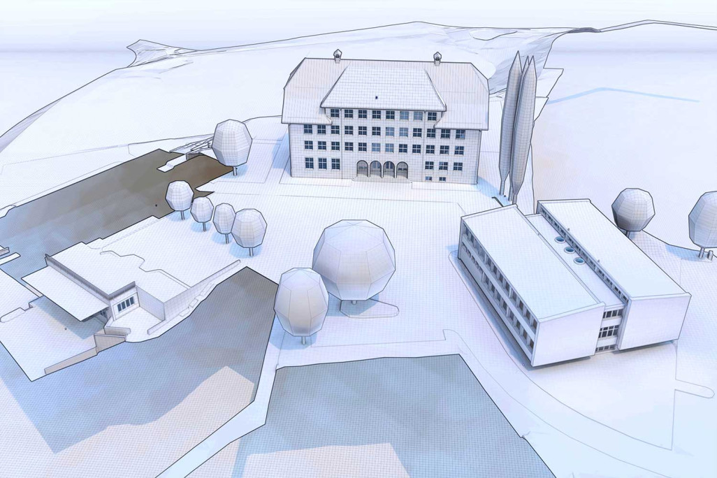 Luzern, Schulhaus Littau, 3D-Modell Schulanlage, HMQ AG