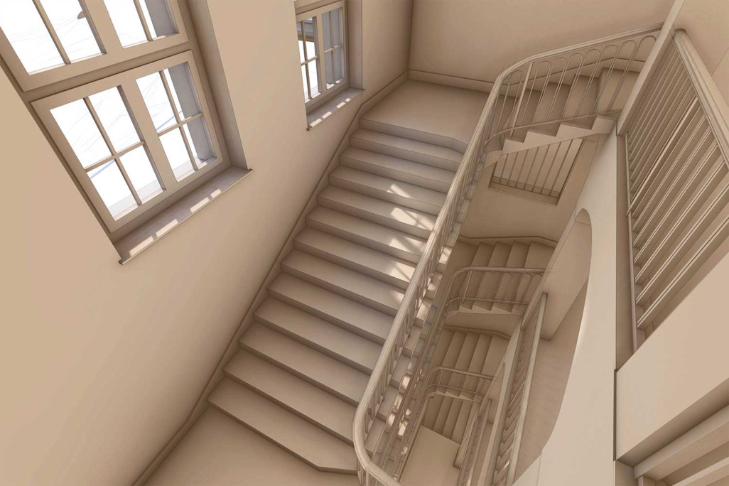 Luzern, Schulhaus Littau, 3D-Modell Treppenhaus, HMQ AG