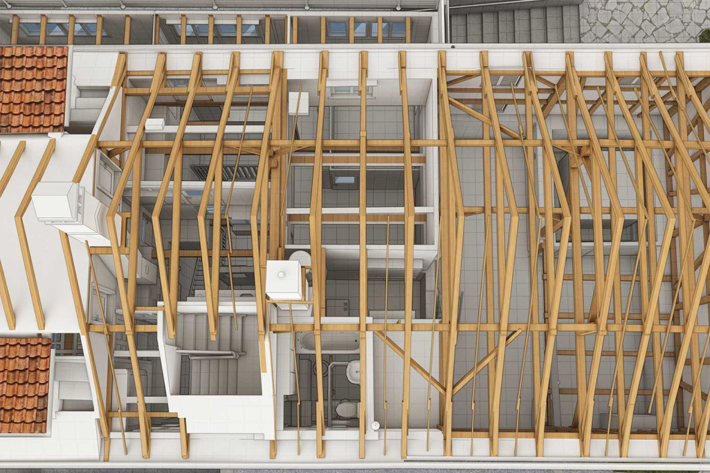 Gebäudeaufnahme Liegenschaft in Berneck, Wohnhaus mit Scheune 3D-Dachkonstruktion, HMQ AG