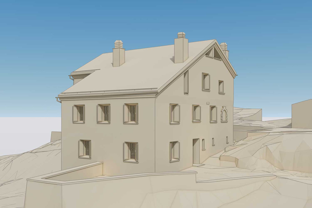 Saas-Grund VS, SAC Hütte Weissmies, 3D-Ansicht, HMQ AG