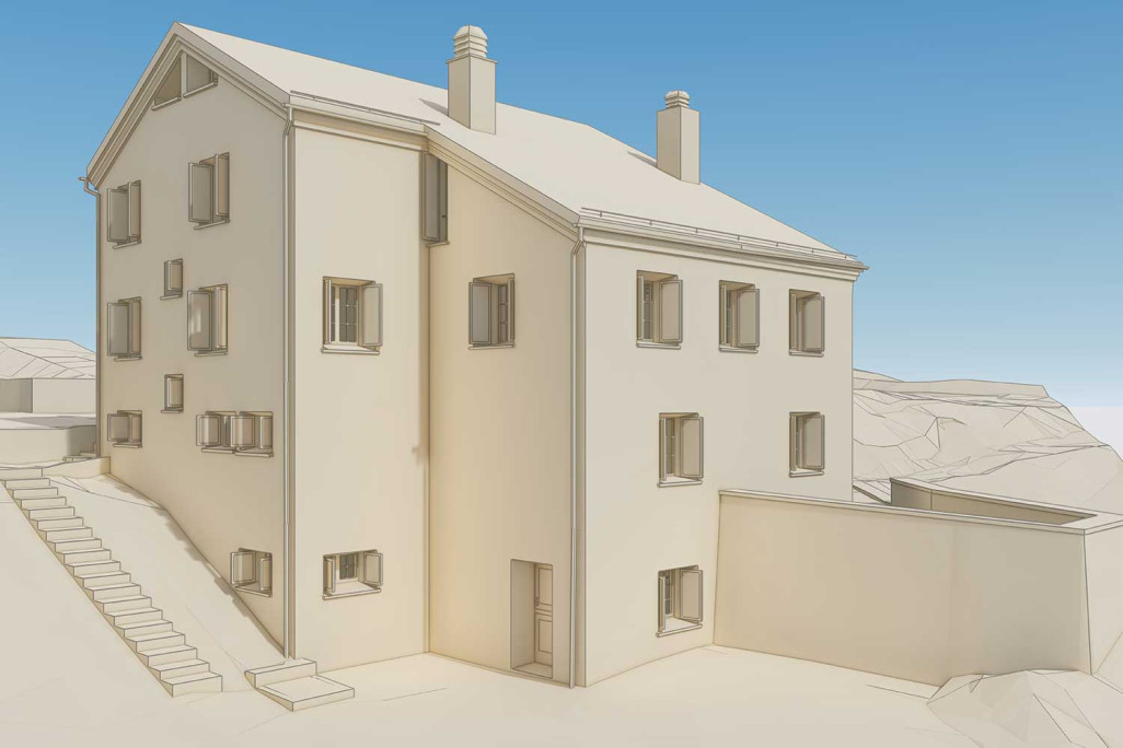 Saas-Grund VS, SAC Hütte Weissmies, 3D-Modell, HMQ AG