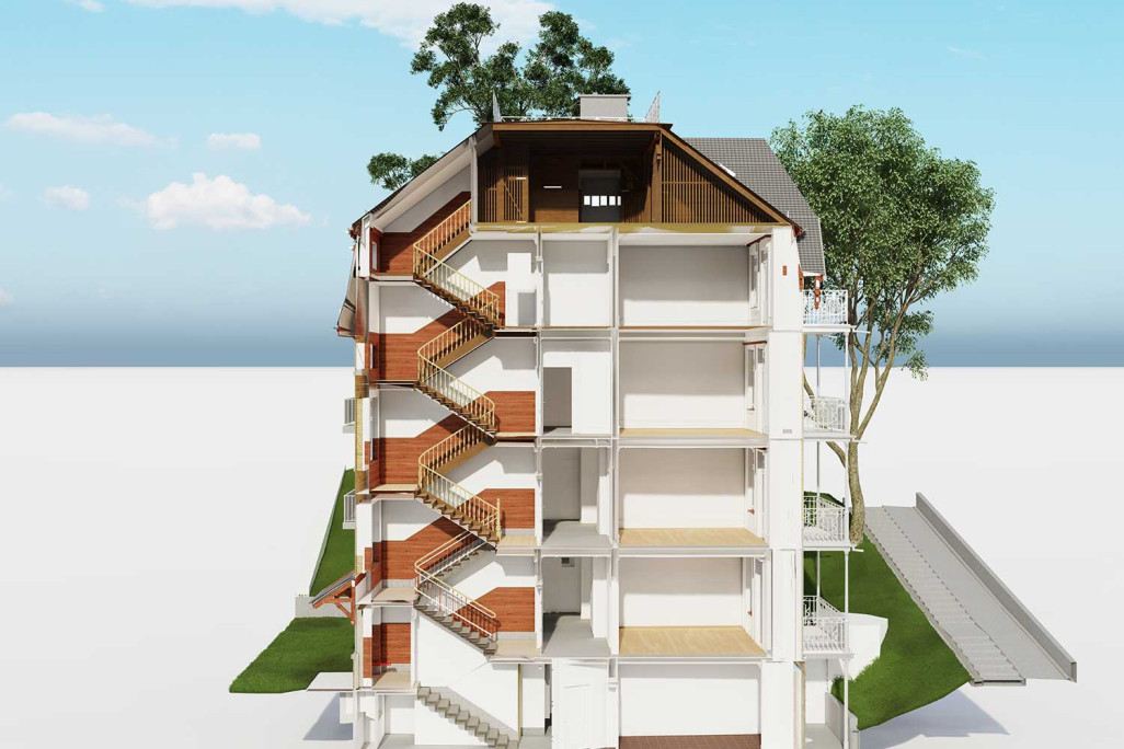 Zürich, Herrschaftsvilla, Gebäudeaufnahme 3D-Schnitt, HMQ AG
