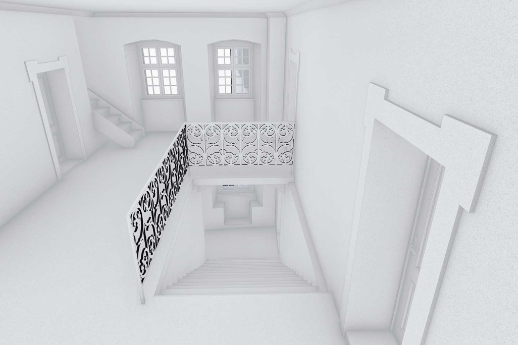 Flims GR, Gebäudevermessung, 3D-Modell, Treppenhaus, HMQ AG