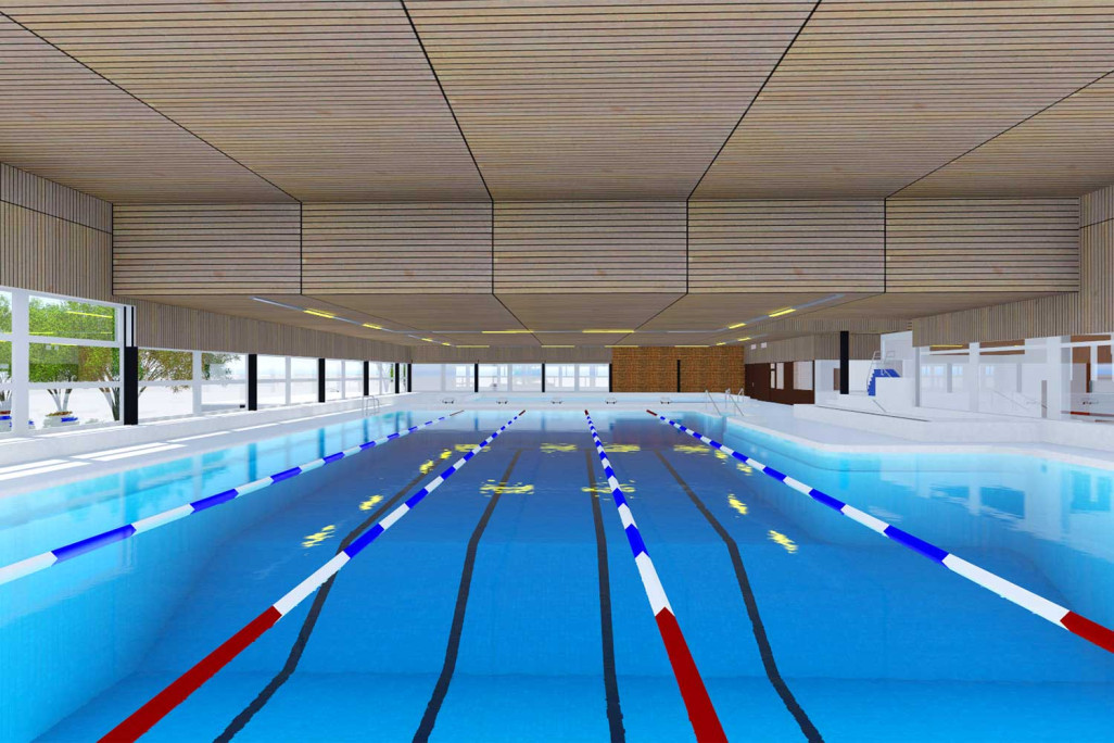 Näfels GL, Sportzentrum Lintharena, 3D-Modell Hallenbad, HMQ AG