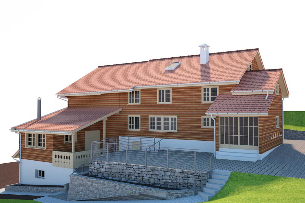 3D-Modell Bauernhaus mit Scheune, HMQ AG