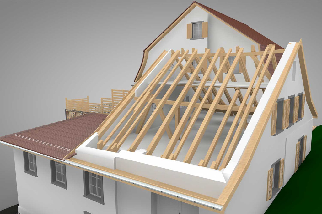 3D-CAD-Modellierung, Dachstock, HMQ AG