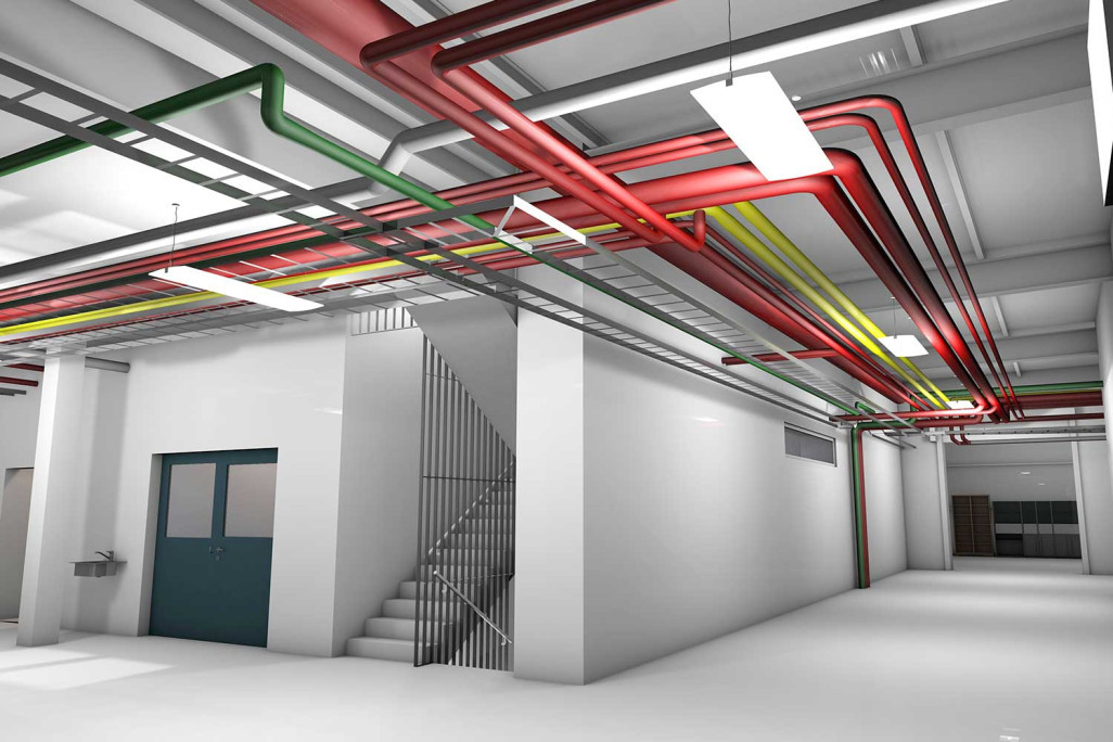 3D-CAD-Modell mit Haustechnik in 3D, Migros, HMQ AG