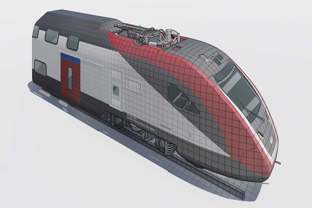 Zugfront Bombardier, 3D-Grid-Modell, HMQ AG