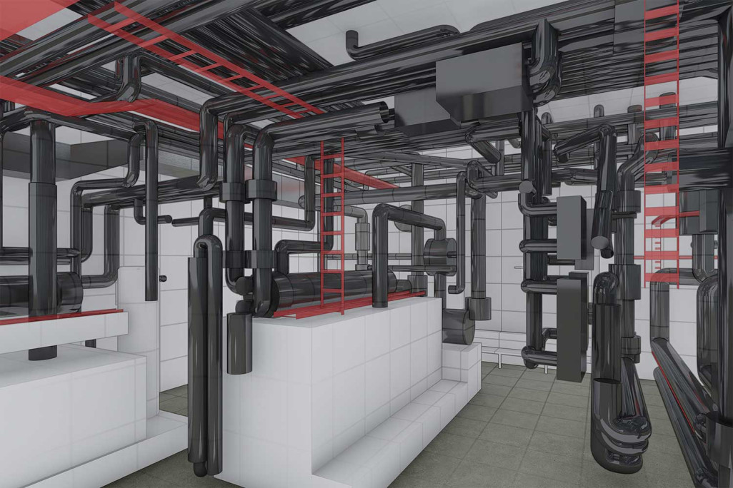 3D-CAD-Modell mit Haustechnik, HMQ AG
