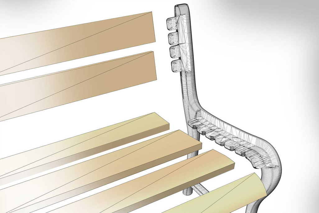3D-Modell, Sitzbank Element mit Rückenlehne, HMQ AG