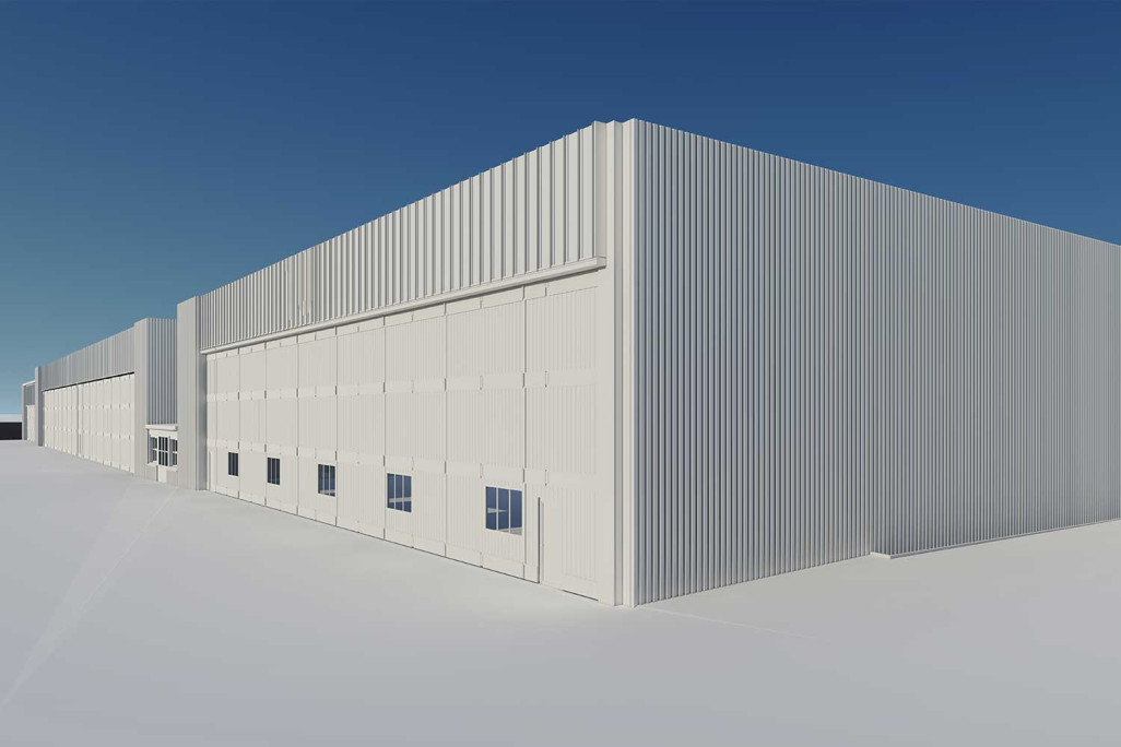 3D-Modell, Flugplatz Hangar, HMQ AG