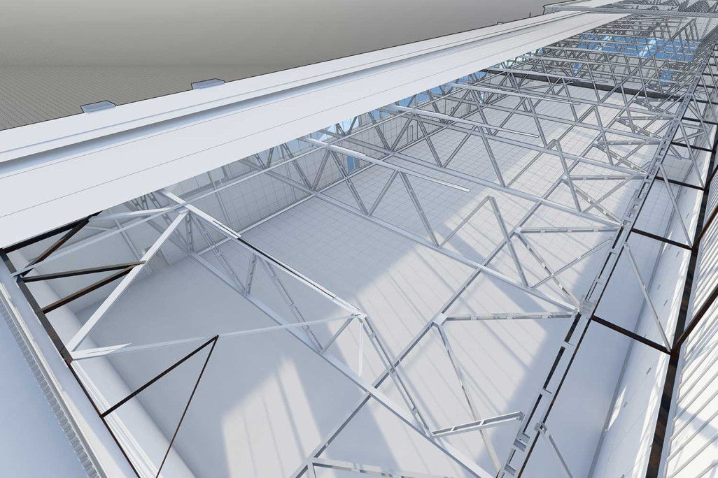 3D-Modellierung, Stahlkonstruktion Hangar, HMQ AG