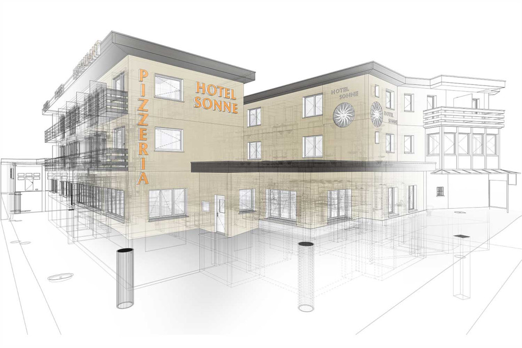 3D-CAD-Modellierung, Hotel Sonne in St. Moritz, HMQ AG