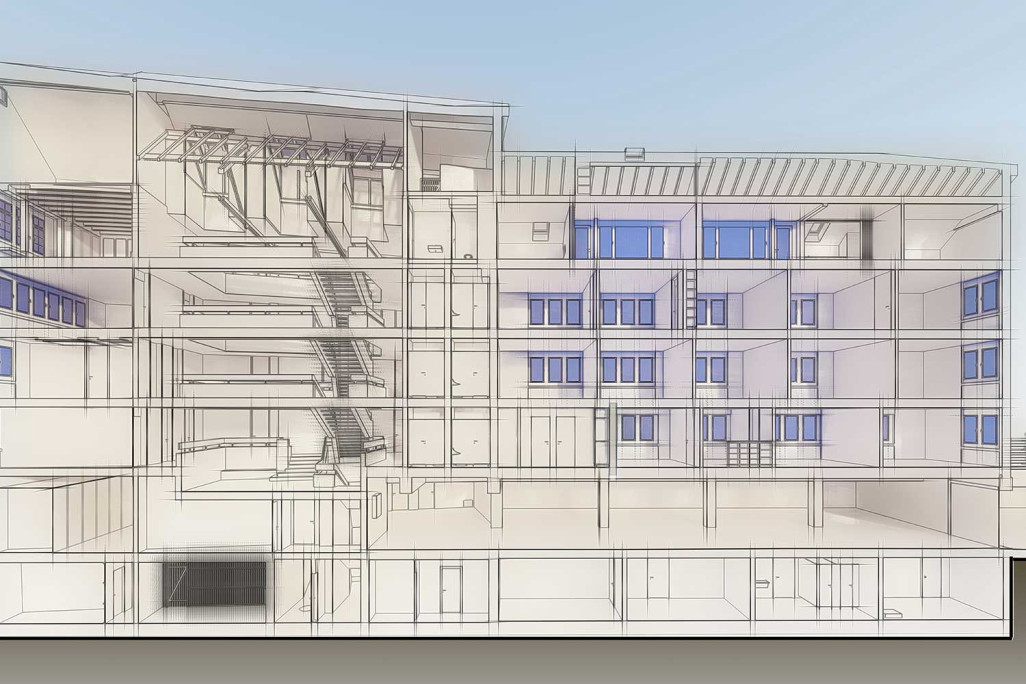 Thusis Rathaus, 3D-Modellierung Schnitt, HMQ AG