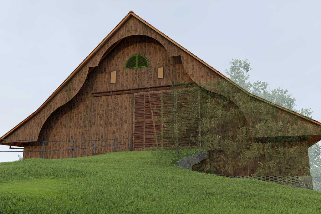 Scheune, 3D-Modell aus Gebäudevermessung, HMQ AG