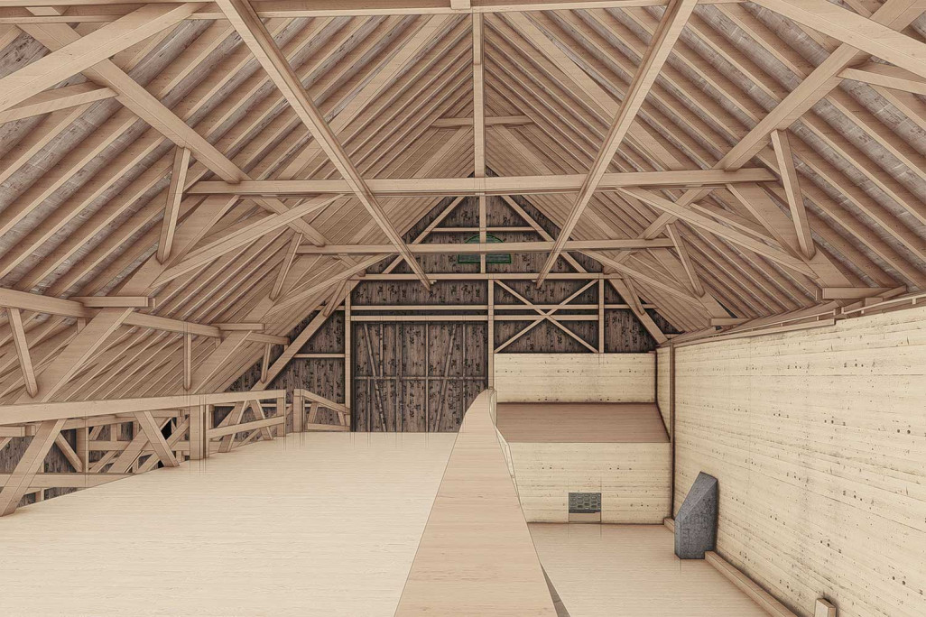 Scheune, 3D-Modellierung Tragkonstruktion aus Gebäudevermessung, HMQ AG