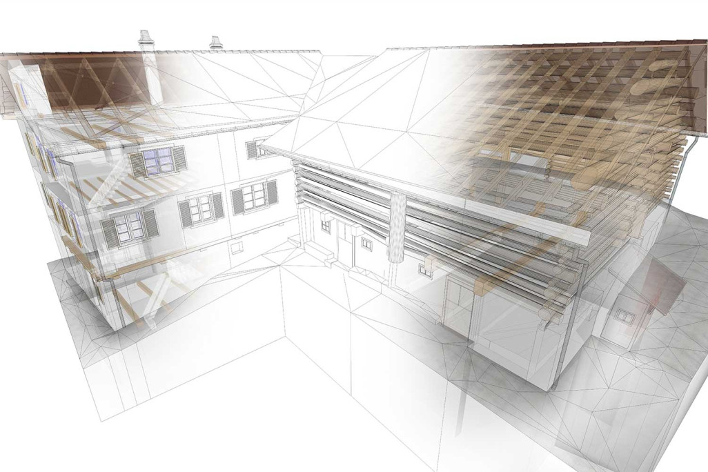 3D-Modellierung in ArchiCAD, Wohnhaus mit Stall in Graubünden, HMQ AG