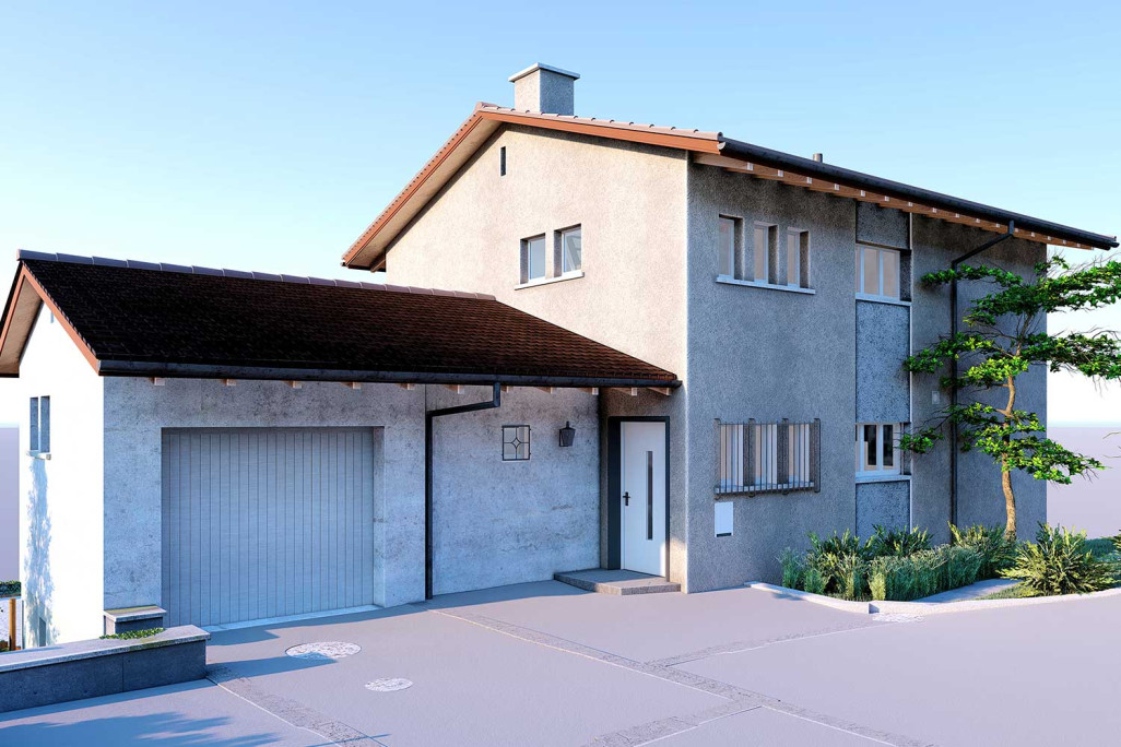 3D-Modell von einem Einfamilienhaus, HMQ AG