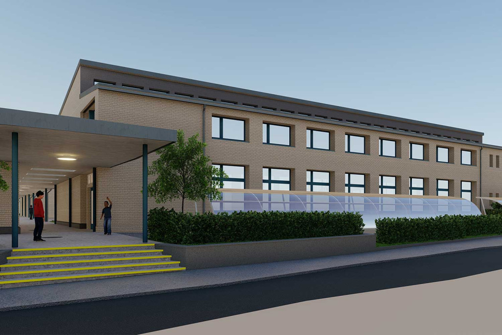 3D-BIM-Modell in ArchiCAD, Schulanlage Erlen in Glarus GL, HMQ AG