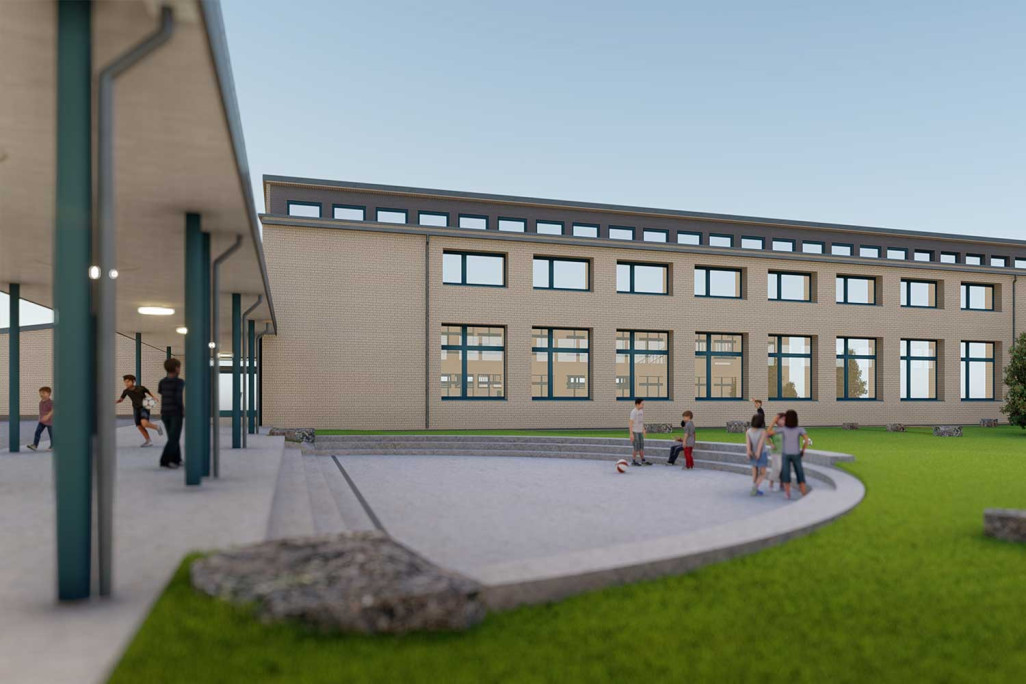 3D-Modell, Schulanlage Erlen in Glarus GL, HMQ AG