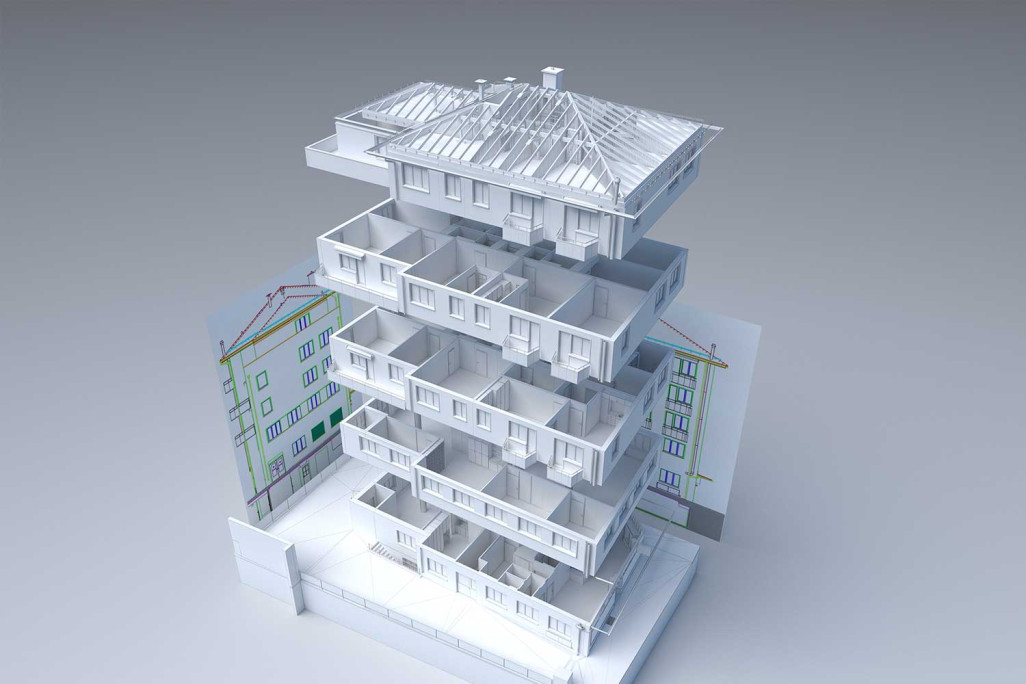 3D-Modellierung in CAD über sieben Geschosse, HMQ AG