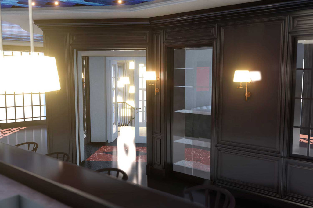 3D-CAD-Modell mit Materialisierung für Innenarchitektur, HMQ AG