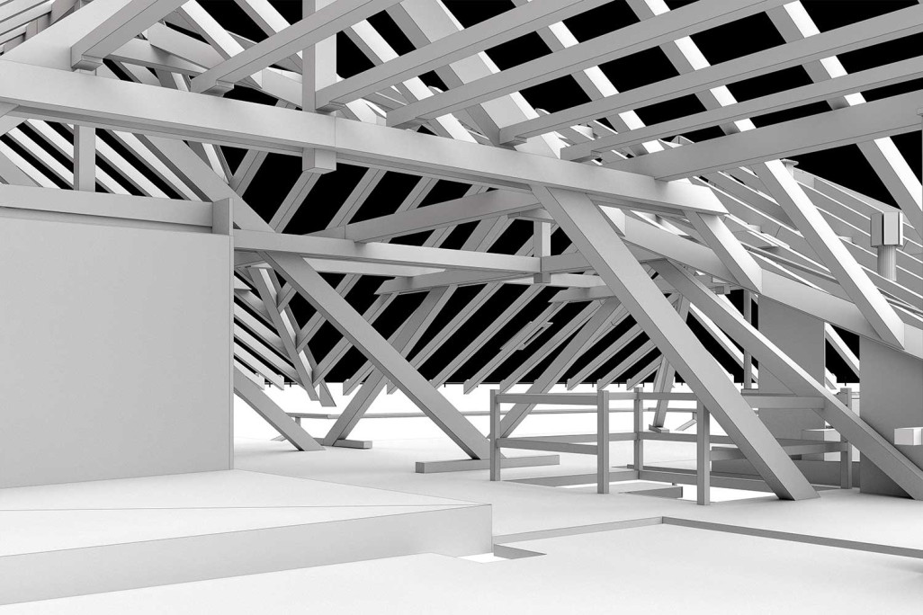 3D-Modellierung, Dachstock aus Punktwolke, HMQ AG