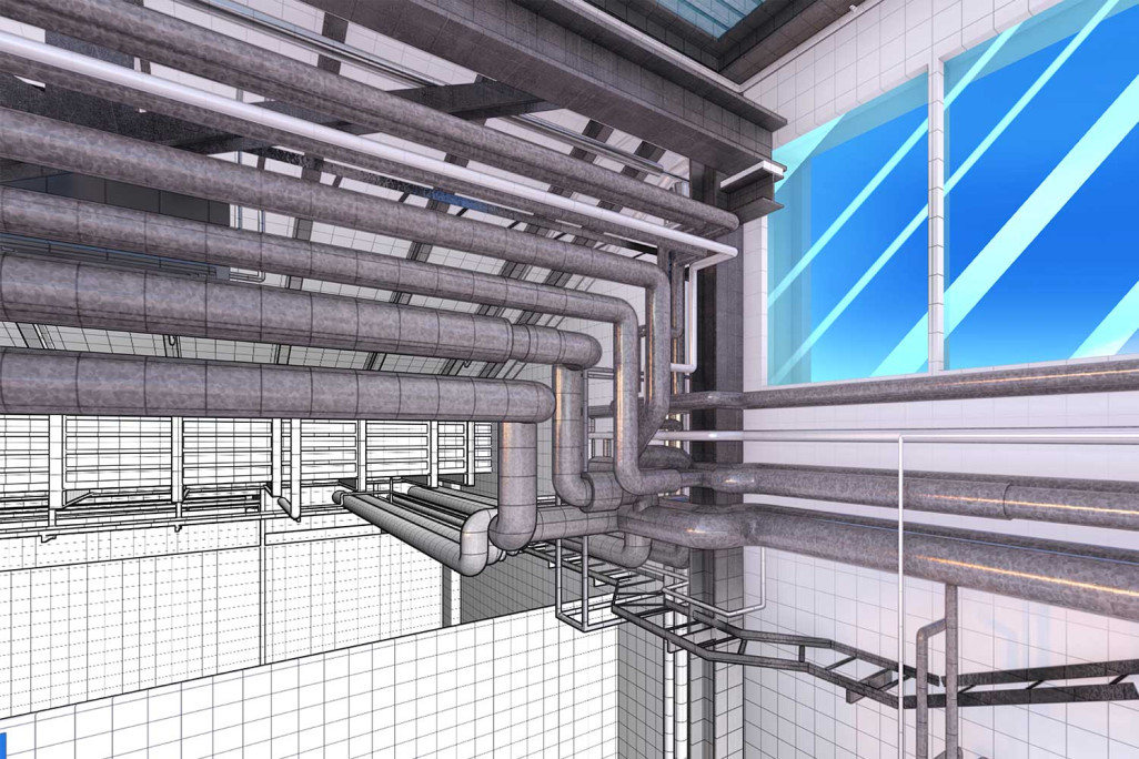 3D-CAD-Modellierung mit HLKS-Leitungen, HMQ AG