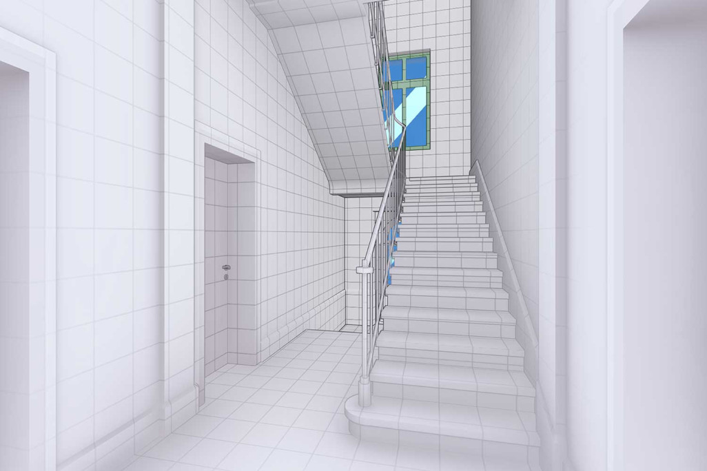 3D-Modell, Treppenhaus in Bern, HMQ AG