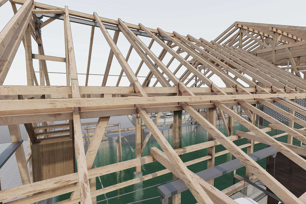 Oberägeri ZG, 3D-Tragkonstruktion Bootshaus, HMQ AG
