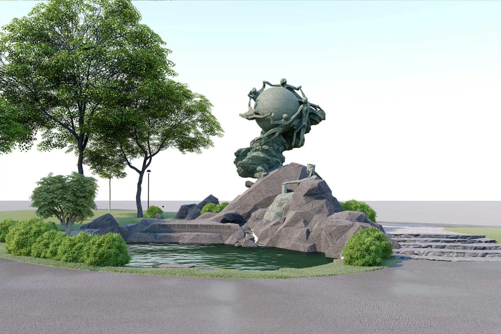 3D-Modell, Weltpostdenkmal auf der Kleinen Schanze in Bern BE, HMQ AG