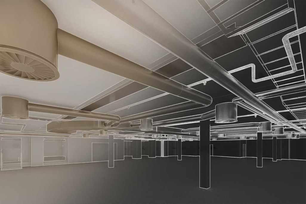 3D-Modeling, Haustechnik, Leitungen, Lüftung, HMQ AG