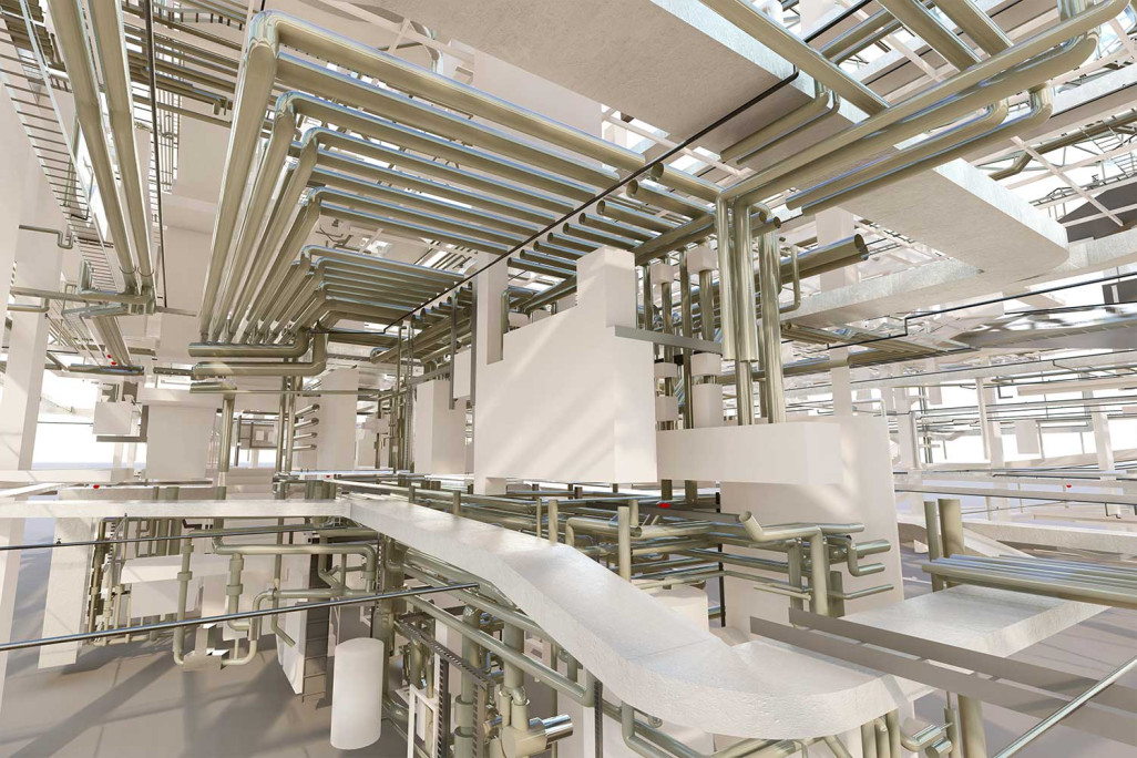 3D-Modellierung, Haustechnik mit Leitungen, HMQ AG